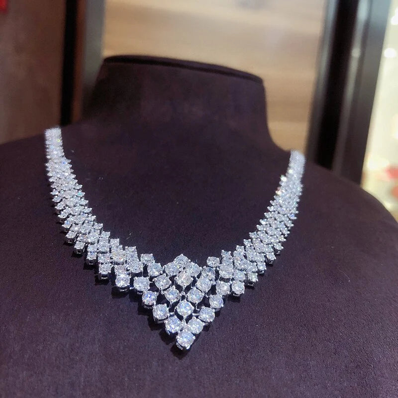 Luxury Natural Diamond Necklace 10 CT 18K White Gold