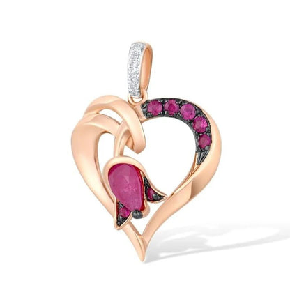 Heart Shape Ruby and Diamond Pendant 14K Rose Gold