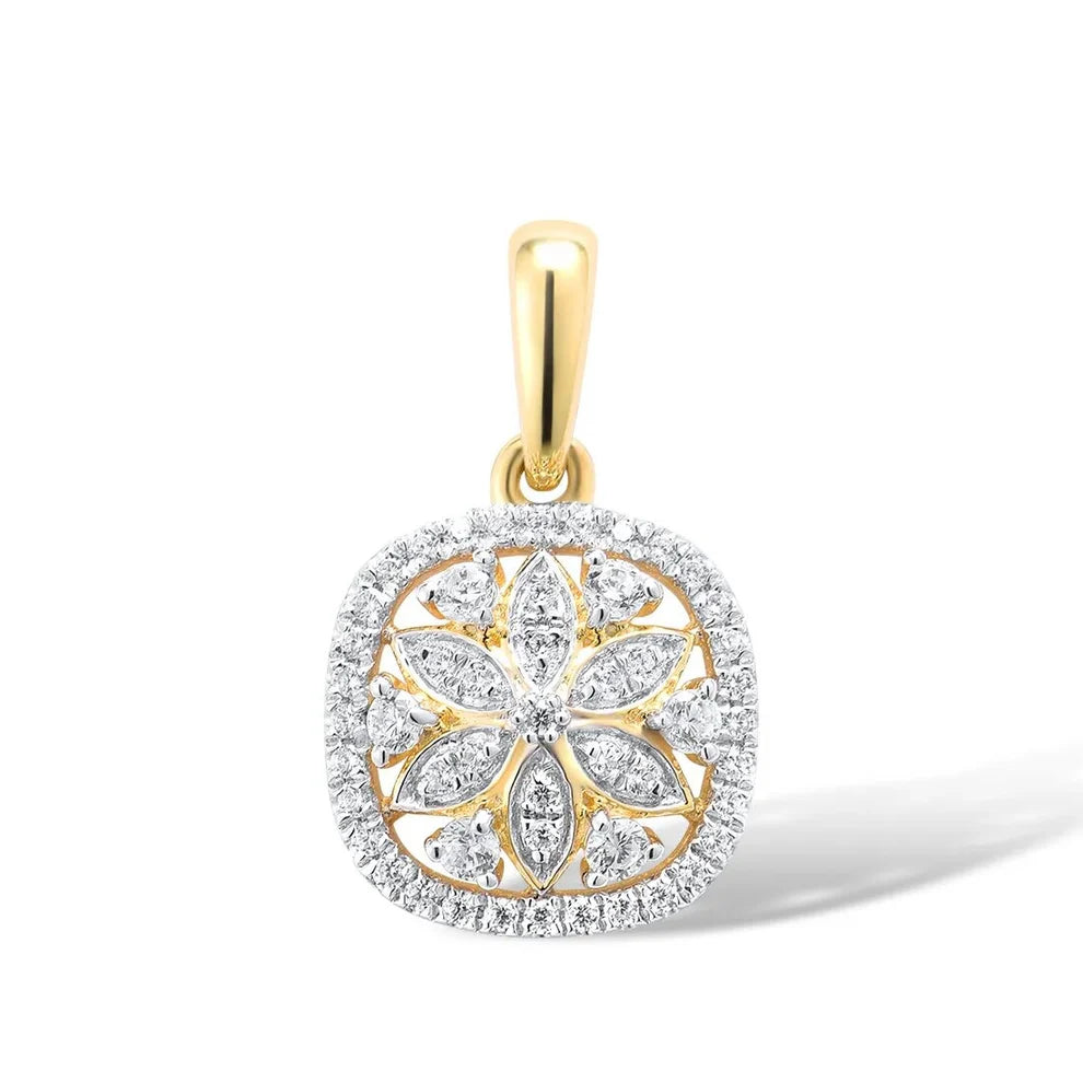Flower Shaped Pendant Natural Diamonds 14K Yellow Gold