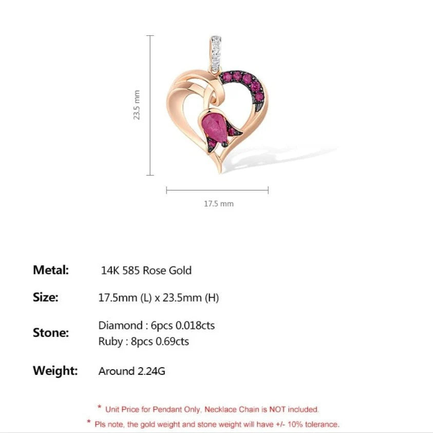 Heart Shape Ruby and Diamond Pendant 14K Rose Gold