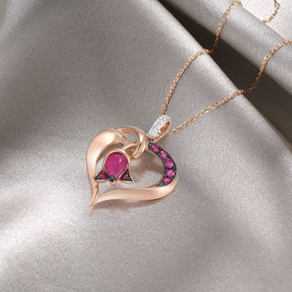 Heart Shape Ruby and Diamond Pendant 14K Rose Gold
