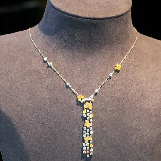 Yellow-White Diamond Necklace 4.0 Carat Natural Diamonds