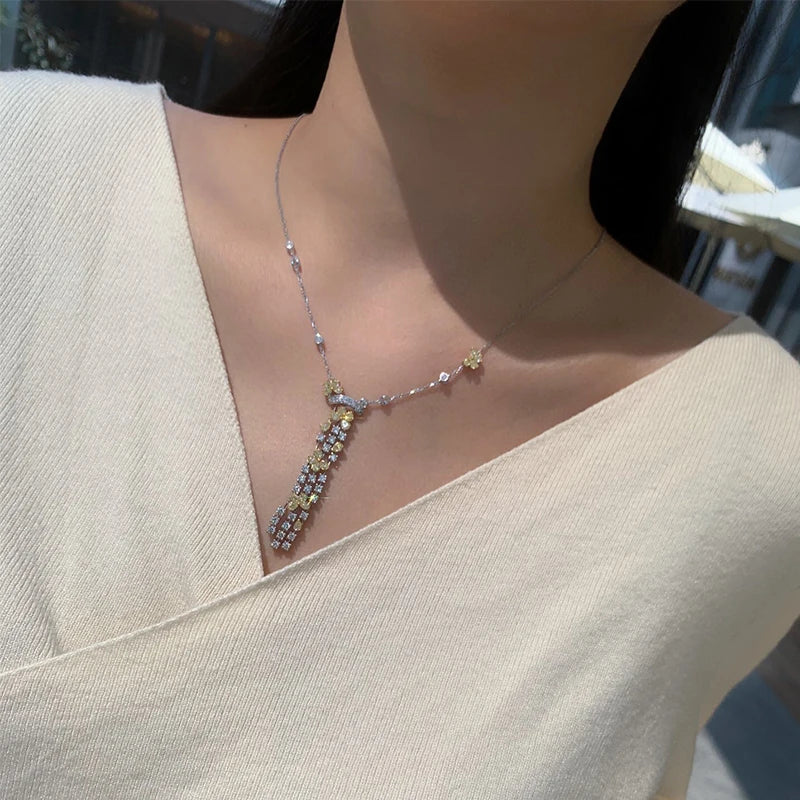 Yellow-White Diamond Necklace 4.0 Carat Natural Diamonds