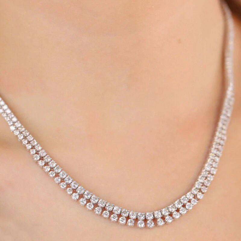 Round Shape 10.0 CT Natural Diamond Necklace 18K White Gold