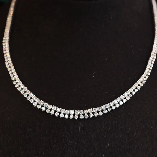 Round Shape 10.0 CT Natural Diamond Necklace 18K White Gold